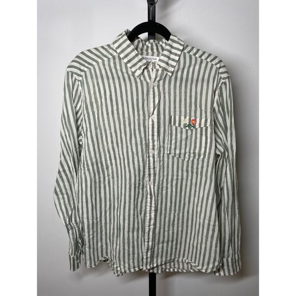 EMERSON FRY Ryan Shirt Organic Cotton Button Up Striped Oversized Green White M - Picture 3 of 10